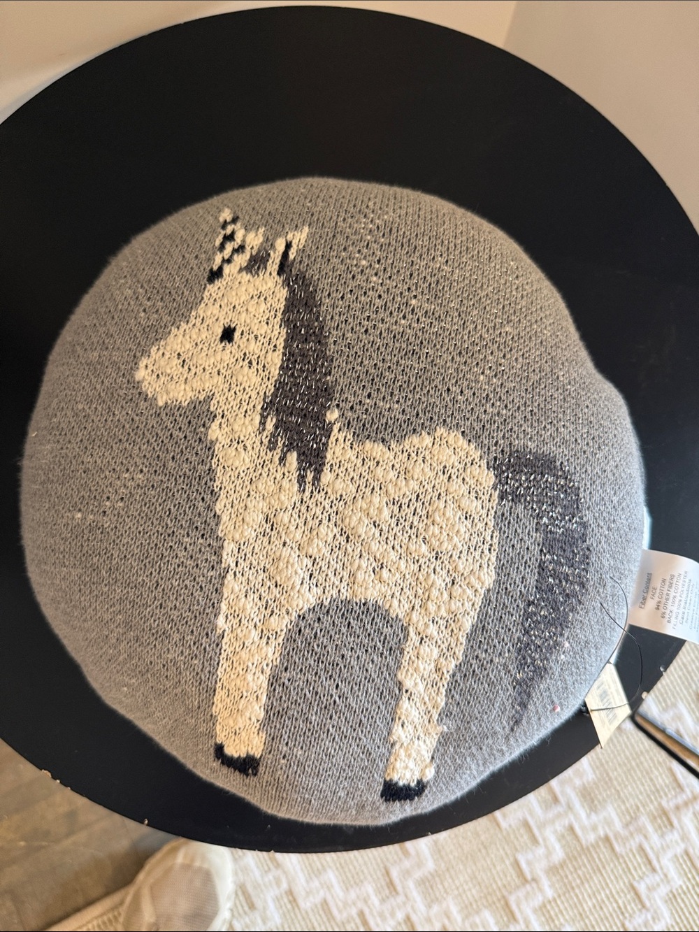 Creative Co-Op Gray and Cream Horse Knit Accent Pillow